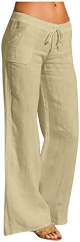 מכנסי רגל רחבים של ZDFER לנשים מכנסיים מכנסיים מזדמנים של מכנסי פשתן כותנה מכנסיים מכנסיים רחבים עם
