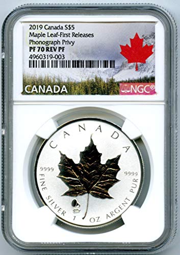 2019 קנדה מטבע סילבר מייפל עלה הפוך הוכחה הפוכה תומאס אדיסון פונוגרף פרטי משחרר לראשונה 5 $ PF70 NGC