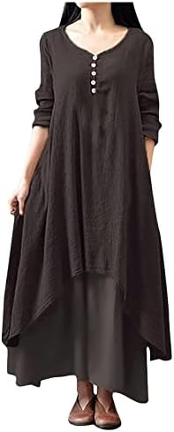 שמלת מקסי רגילה ארוכה לנשים קפטן כותנה שרוול ארוך שמלה גדולה מדי