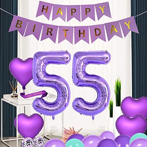 קישוטי מסיבת יום הולדת 55 סגול מספקת נושא סגול