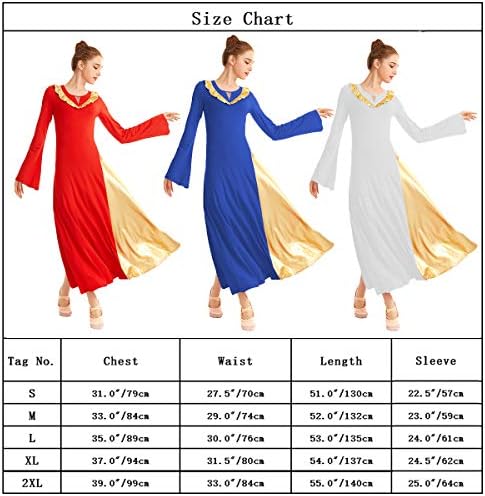 REXREII נשים שרוול פעמון פרוע בצורת V פולחן שמלת ריקוד לשבח דו חצאית צבעונית באורך מלא לבגדי ריקוד ליריגיים