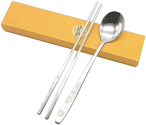 סופיה קוריאני מסורתי סכום נירוסטה כפות ומקלות אכילה סט כלי שולחן עם ארוך-יד, לשימוש חוזר