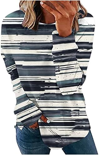 נשים סיבתי רופף צווארון עגול סווטשירט בתוספת גודל 2022 סתיו אופנה ארוך שרוול פסים סוודר חולצות טרנדי