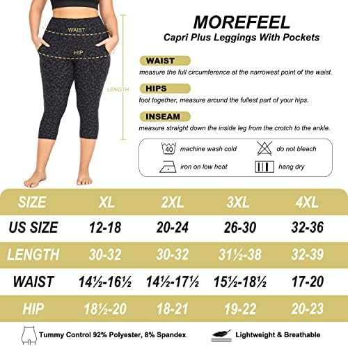 Morefeel Capri Plus Siewings בגודל לנשים עם כיסים-Stretchy XL-4XL בקרת בטן אימון מותניים גבוהים מכנסי