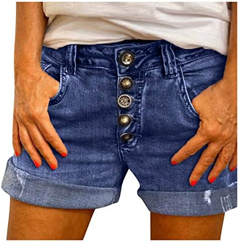 מכנסיים קצרים של נשים ג'ינס קיץ מזדמן מותניים מזדמנים מכנסיים קצרים במצוקה חופשה במצוקה חוף מכנסיים